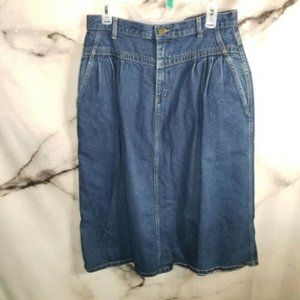 Vintage 80s Lee Denim Midi Skirt Pleated